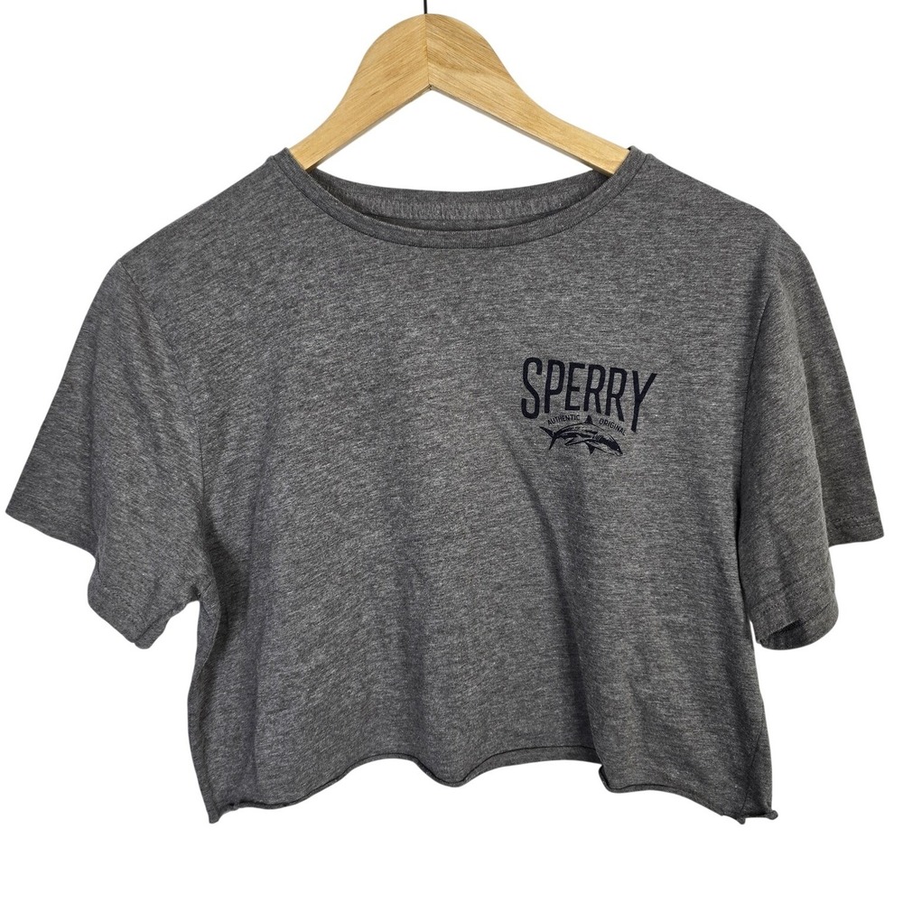 SPERRY Women's Gray‎ Cropped T-Shirt Size S Authentic Original Nautical
